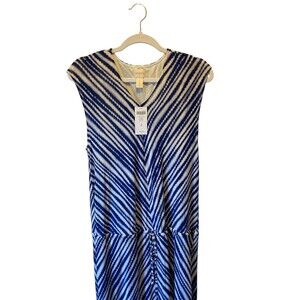 Chicos Maxi Dress Size 2/L Mitered Soft Stripe Tie Front Blue